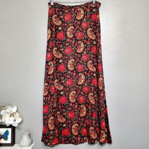 Vintage Jones Wear Skirt Size 10 Black Red Floral Paisley Western Long 90's